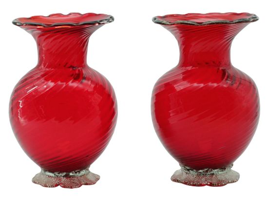 Picture of Venetian Pair Of Ruby Red Glass Vases