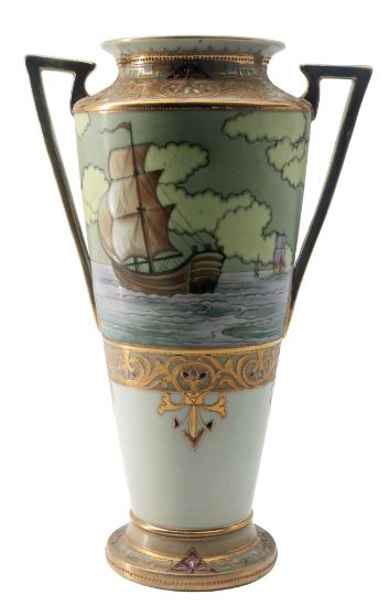 Picture of Nippon - Scenic Seascape Gilt Porcelain Vase