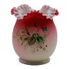 Picture of Antique Peachblow Art Glass Vase With Ruffled Rim And Enamel Florals