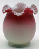 Picture of Antique Peachblow Art Glass Vase With Ruffled Rim And Enamel Florals