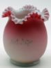 Picture of Antique Peachblow Art Glass Vase With Ruffled Rim And Enamel Florals